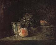 Jean Baptiste Simeon Chardin Silver peach red wine grapes and apple Spain oil painting artist